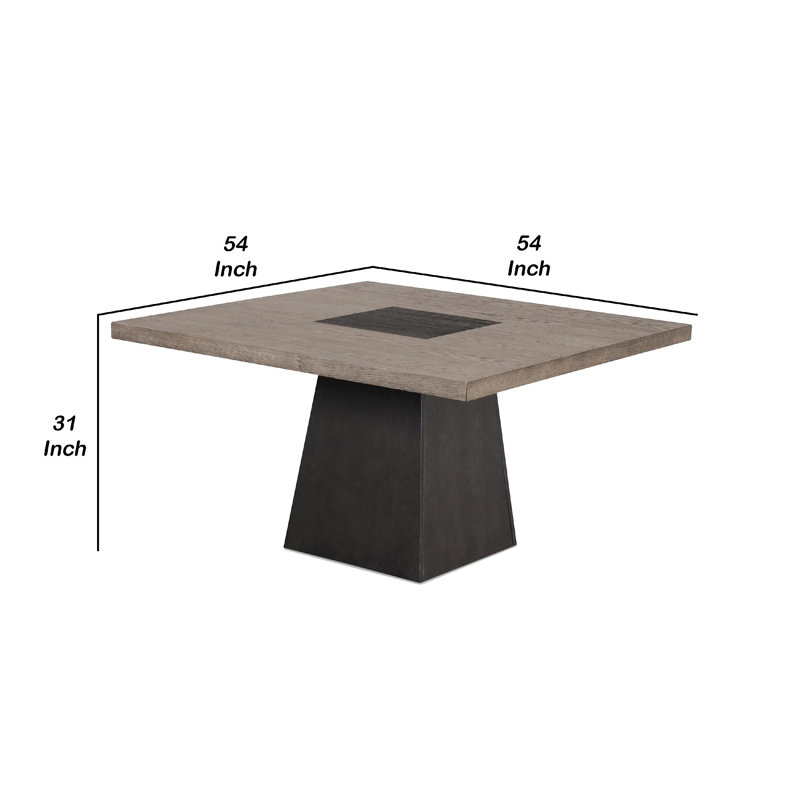 Table de salle à manger Ager, plateau 54 po en chêne et brun noyer, base piédestal