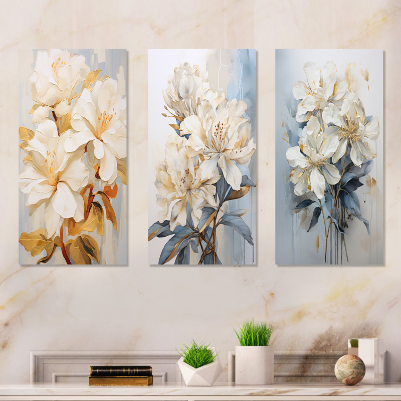 Fleurs de bouquet de rhododendrons simples - ensemble d'art mural en métal rhododendron de 3, H 32 po x l 48 po
