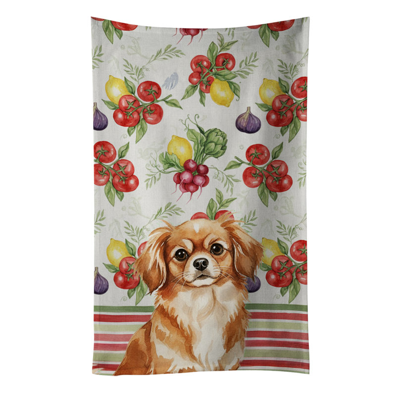 Red Tibetan Spaniel Vegetables Kitchen Towel, Red Tibetan Spaniel