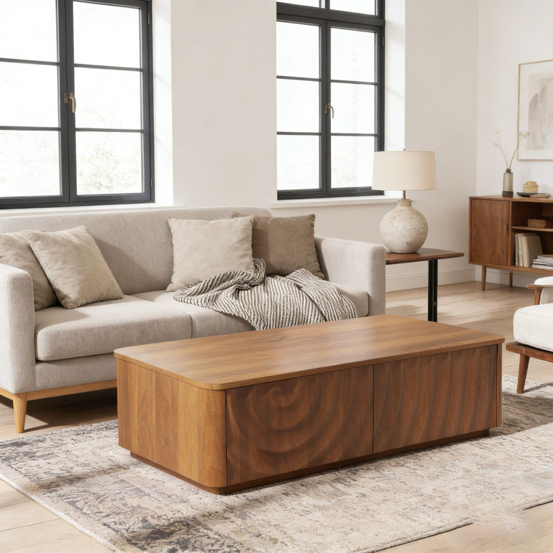 Table basse rectangulaire 47 po avec rangement, Noyer brun