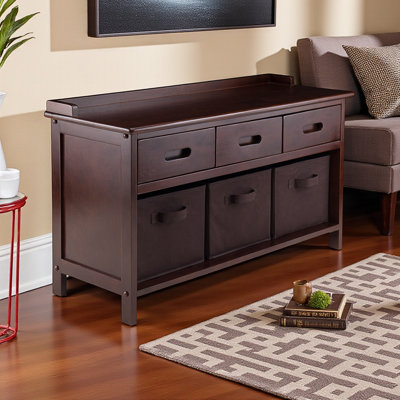 Signe 4-Pc Storage Bench with 3 Foldable Baskets & 3 Drawers in Brown, 21.73" H X 38.05" W X 13.95"D