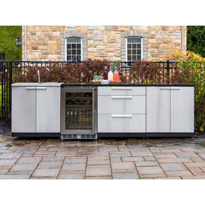 Ensemble d'armoires d'extérieur en acier inoxydable 5 pièces avec barbecue au gaz naturel 33 po