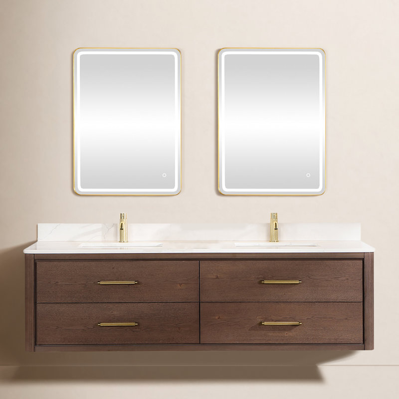 Meuble-lavabo double 72 po avec plateau Cristo, Chêne brun foncé