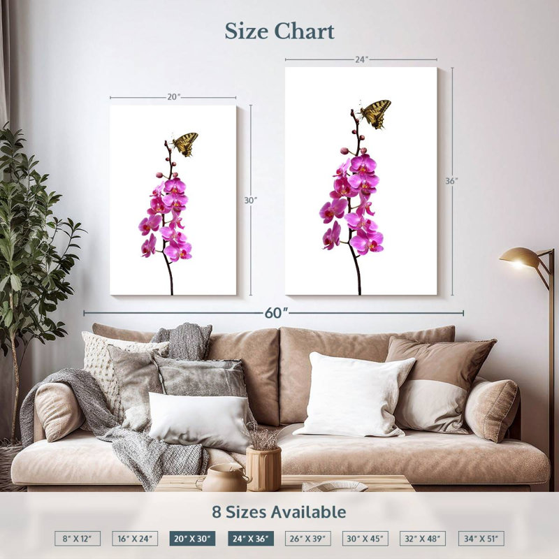 Brampt Butterfly On Orchid Stalk, 36" H x 24" W