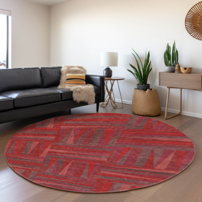 Premium Machine Washable Collett AMF1012 Squares Rug, Round 8'