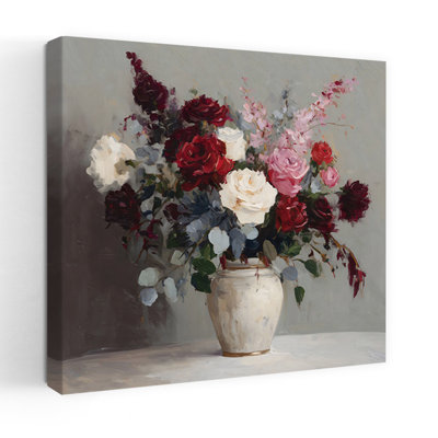 Roses Floral Spring Garden On White Classic Elegant Romantic Flower Nature Wall Art