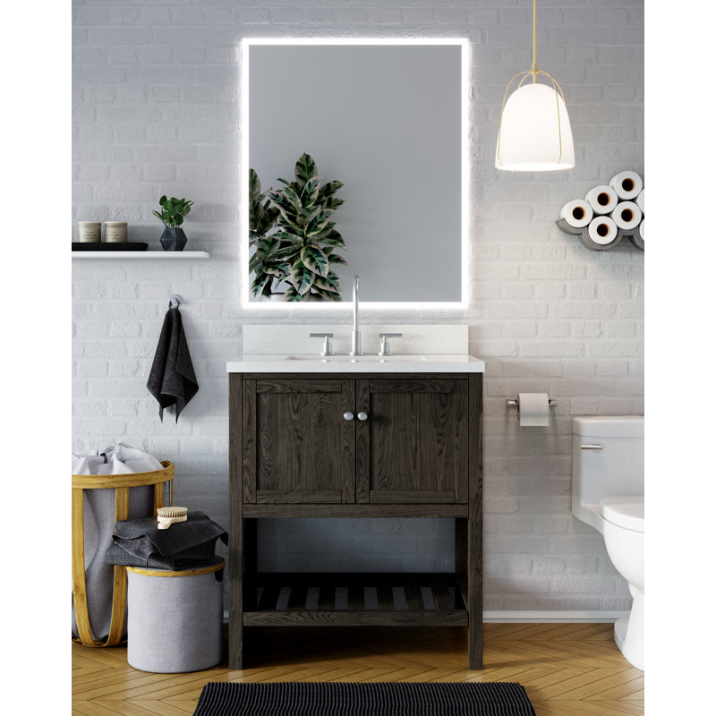 Riose Single Bathroom Vanity Set, Carrara Marble, Brushed Gray Oak, 30"