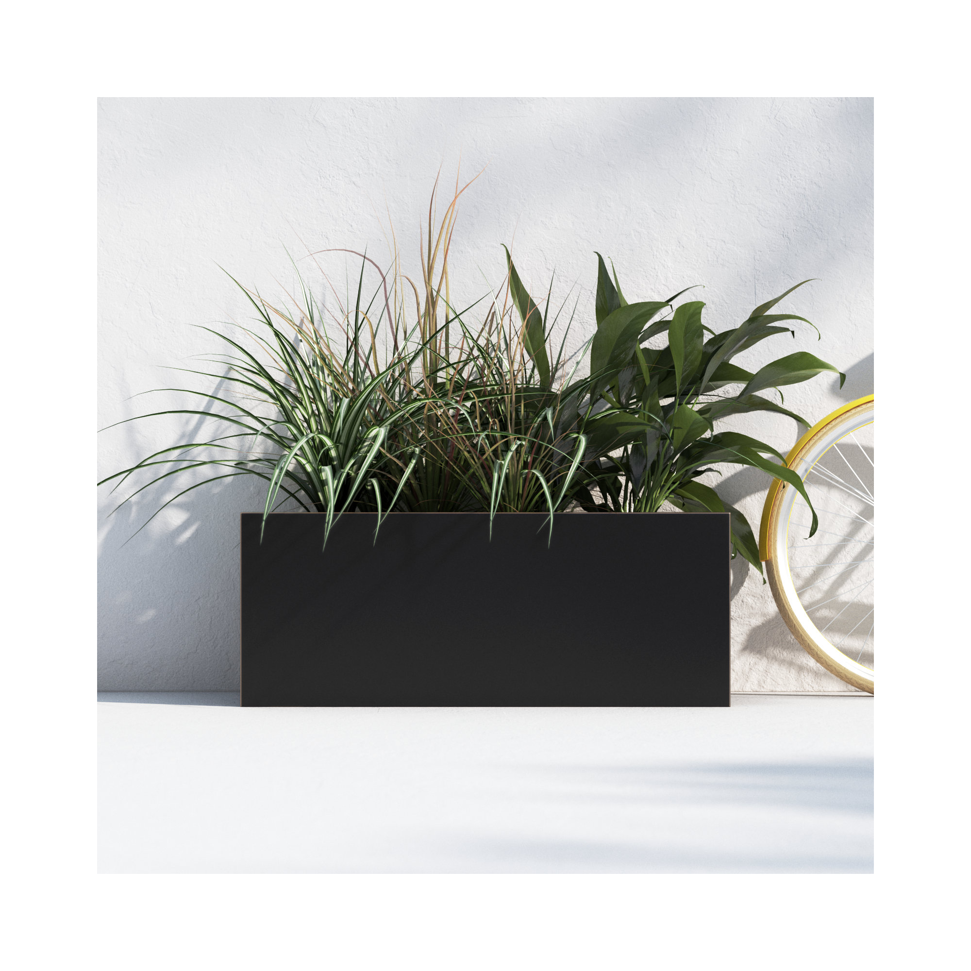Tormund Metal Planter Box, Black/Gold Edge, 15" H x 38" W x 15" D