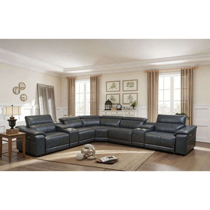 Canapé modulaire inclinable électrique avec haut-parleurs Bluetooth, Gris foncé, Cuir technique GRIS FONCÉ