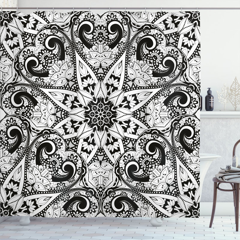 Ensemble de rideau de douche et crochets mandala, H 70 po x l 69 po