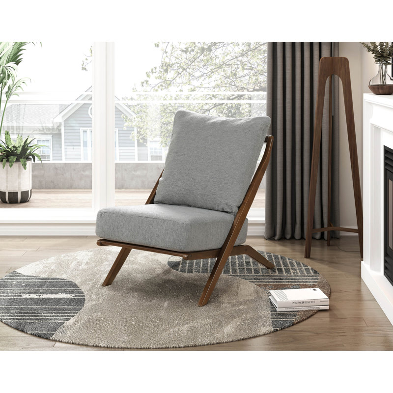 Élégant fauteuil d'appoint en chenille grise avec coussin en mousse et structure en bois d'hévéa brun, Gris