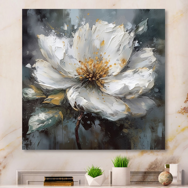 «Vibrant White Grey Peony Flower», impression sur toile, H 16 po x l 16 po x P 1 po, Toile tendue