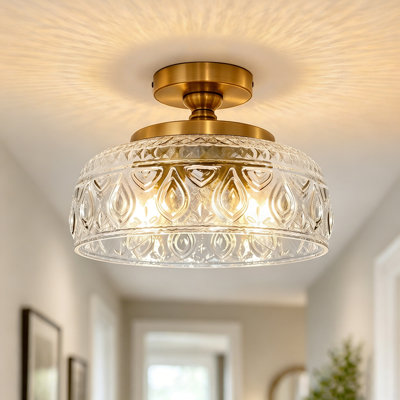 Plafonnier semi-encastré à 3 lumières avec lustre en cristal