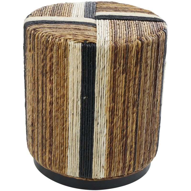 Sanjaya Banana Leaf Handmade Linear Wrapped Side End Brown Accent Table with Cream and Black Stripes