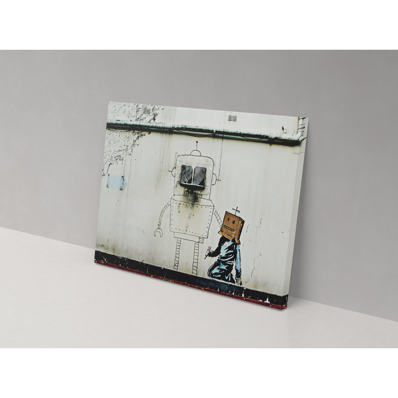 Boy With Robot Banksy - Wrapped Canvas Print, 67cm H x 102cm W x 4cm D