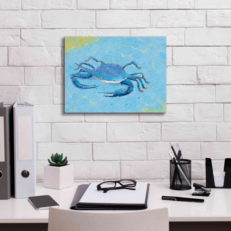 Crabe V - peinture sur toile tendue, H 12 po x l 16 po x P 0,75 po
