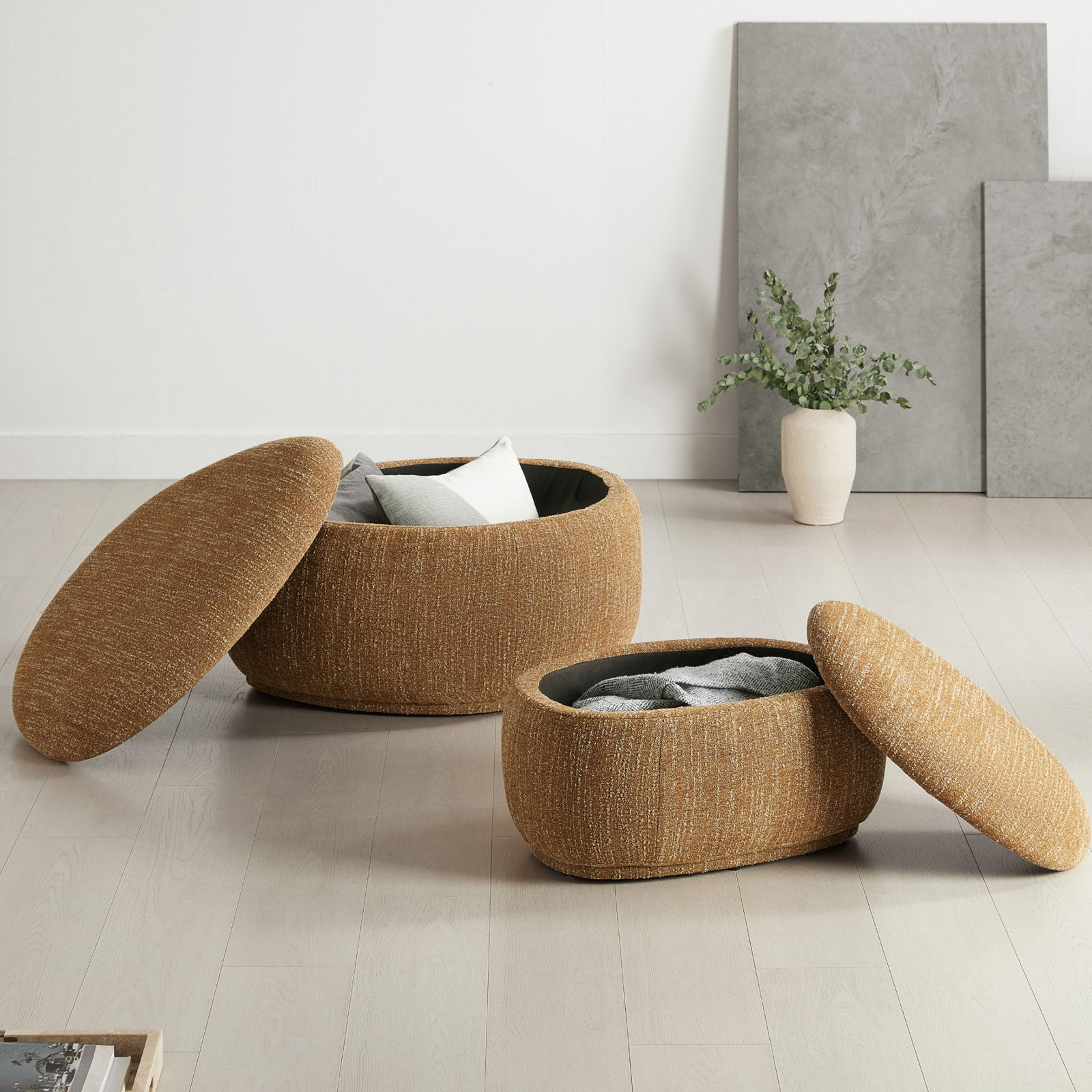 Hoya 2 - Piece Upholstered Storage Ottoman, Mellow Mustard Boucle