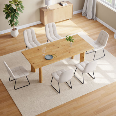 7-Piece Extendable Dining Table For 6-8, Modern Wood Kitchen Table Rectangular Table For Dining Room, Living Room