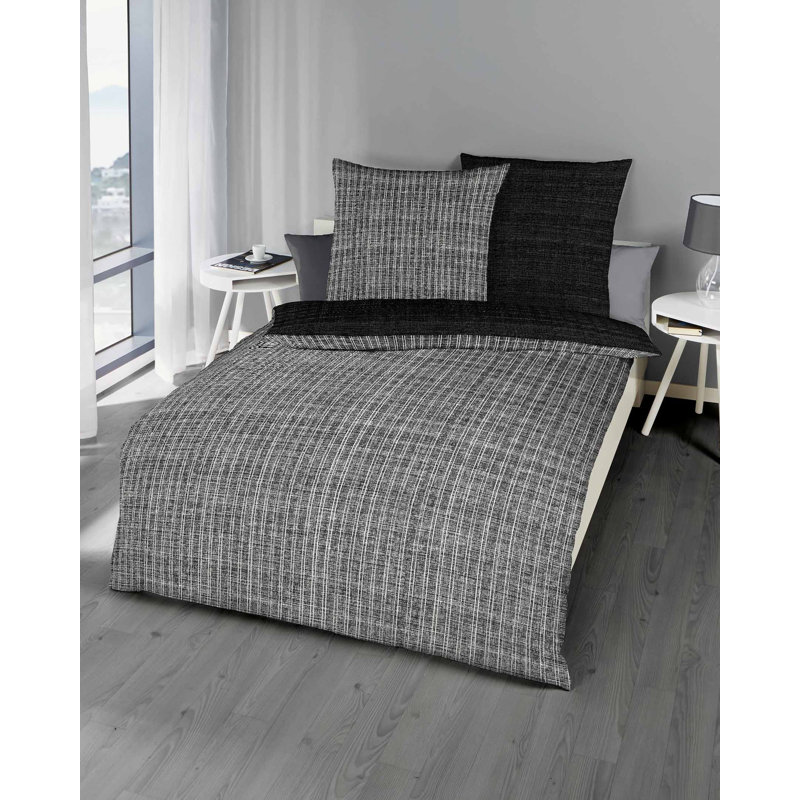 Satin Abstract Duvet Cover Set with Pillowcases, Double - 2 Pillowcases (70 x 80 cm), Slate colours