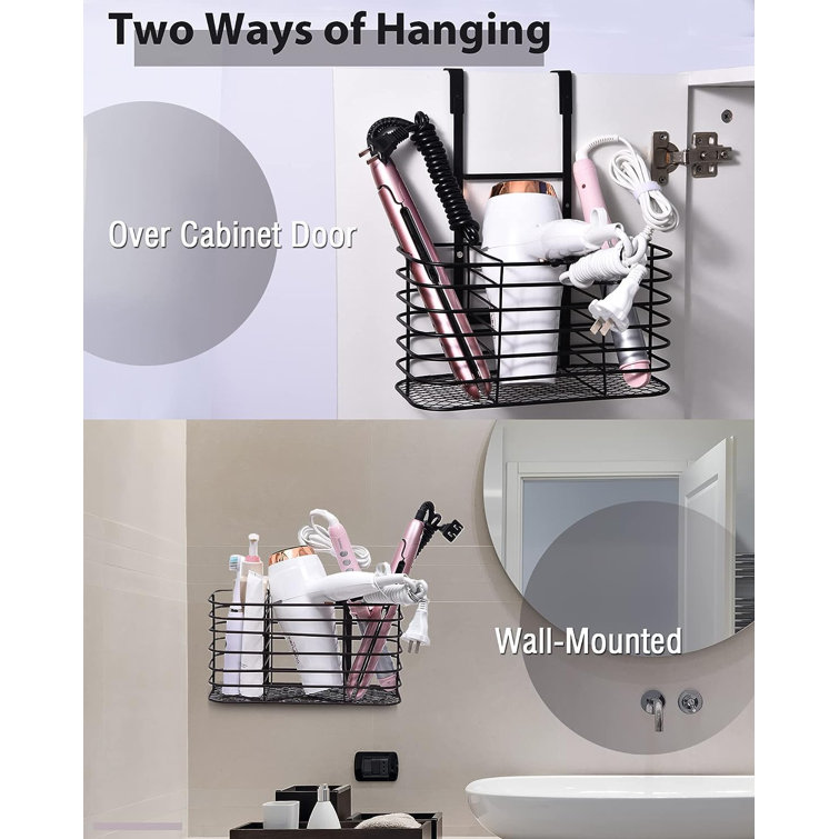 mDesign Steel Over Cabinet/Door Hair Dryer Storage Organizer Holder - Chrome