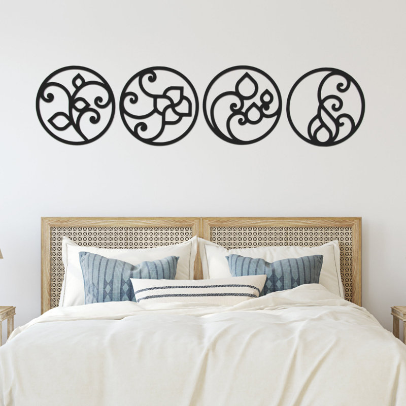 Four Circle Elements Metal Wall Art - Modern Geometric Wall Decor - Minimalist Circle Composition Design - Abstract Industrial Metal Sculpture - Contemporary Home Wall Hanging - Office Living Room Decor - Stylish Statement Art Piece