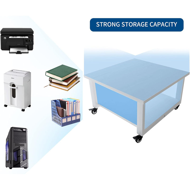 19.7 x 19.7 x 11.8 inches 2 Tier Heavy Duty Laser Printer Stand Under Desk with Paper Storage Shelf, White