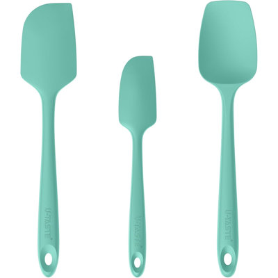 U-Taste 480°F High Heat Resistant Silicone Spatula Set of 3, BPA-Free Food Grade Kitchen Cooking Baking Mixing One Piece Seamless Flexible Rubber Scraper for Nonstick Cookware (Aqua Sky)