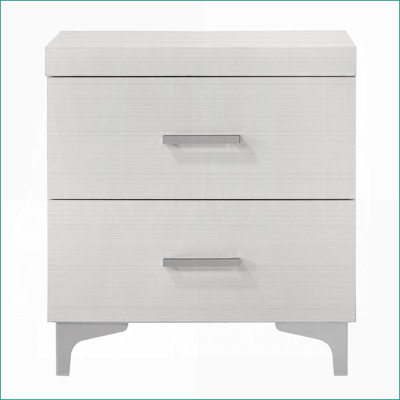 Modern White 2-Drawer Nightstand with Metal Legs - Wood Bedroom Storage