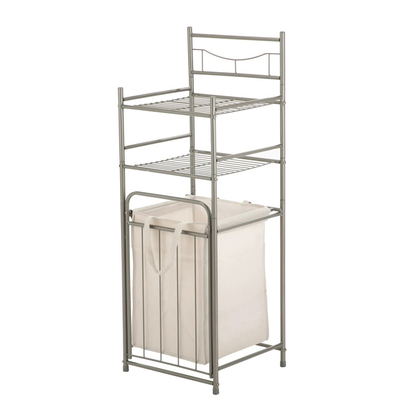 2-Shelf Steel Storage Shelf Unit with Hamper