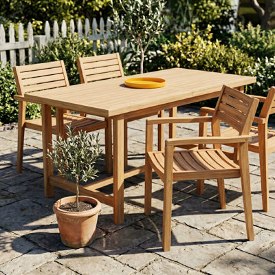 5-Piece Medium Brown Wood Patio Outdoor Dining Set with 4 -Piece Acacia Wood Chairs and 1-Piece Rectangular Table