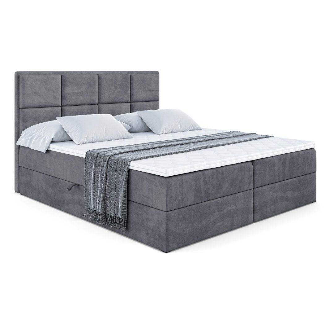 Boxspringbett mit H3 Bonell-Federkernmatratze, Topper und Bettkasten