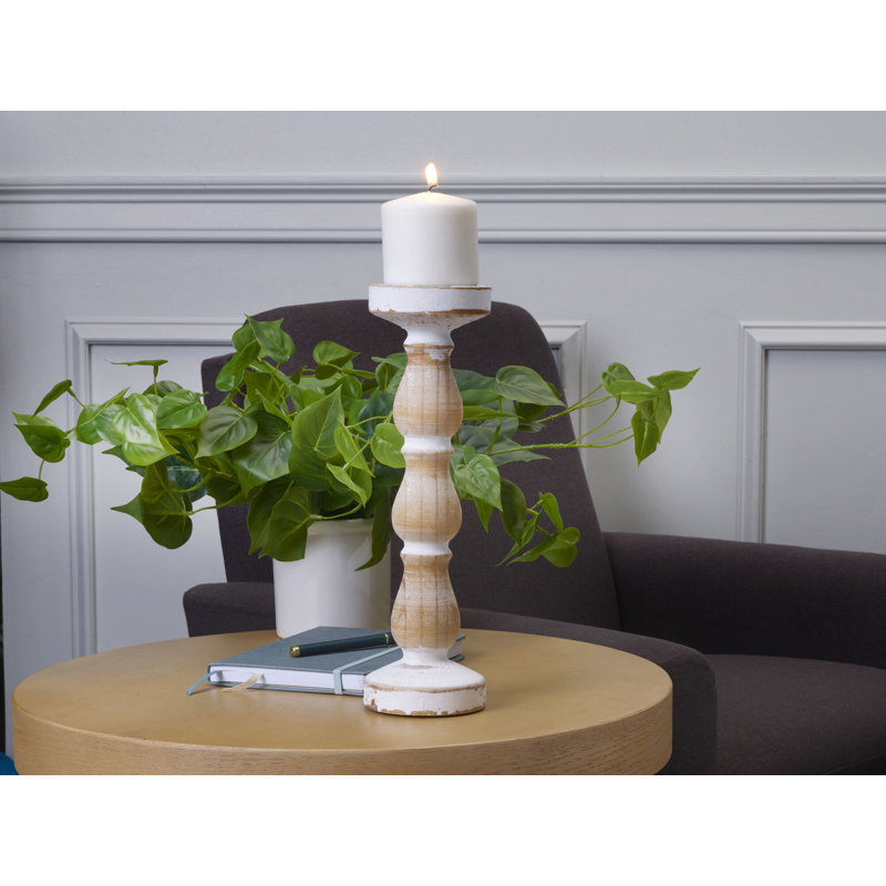 Elements 13.4 in. Wood Tabletop Candlestick