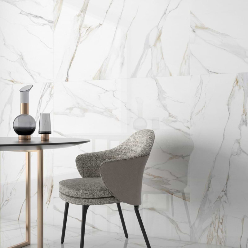 Minera 48X48 Marble Look Polished Porcelain Tile, Aurora Gold