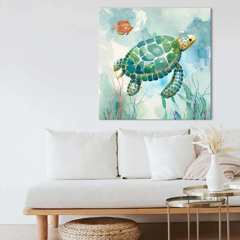 "Coral Bay Sea Turtle I" par Nan, reproduction sur toile, H 36 po x l 36 po x P 1,5 po