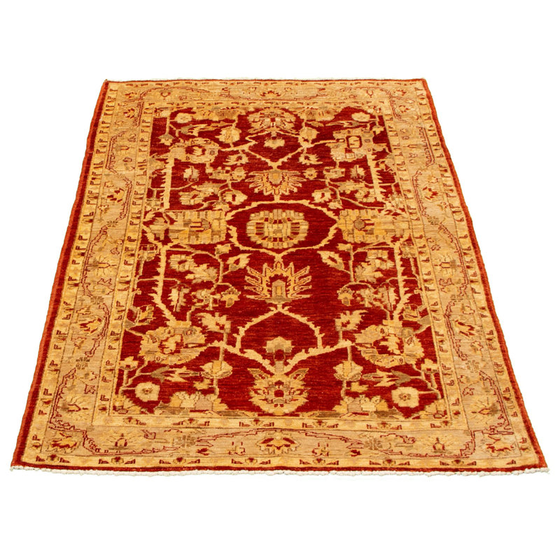 Tapis décoratif en laine noué à la main de conception unique 4 pi x 6 pi 4 po Deyniv New Age