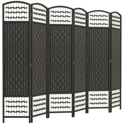 6 Panel Folding Room Divider with Wave Fibre, Freestanding Privacy Screen for Elegant Home Decor and Space Management