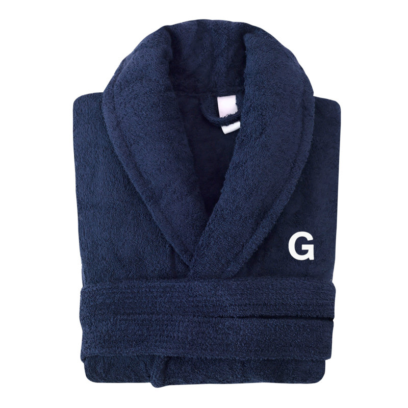 Peignoir monogramme en coton turc châle, Marine, G