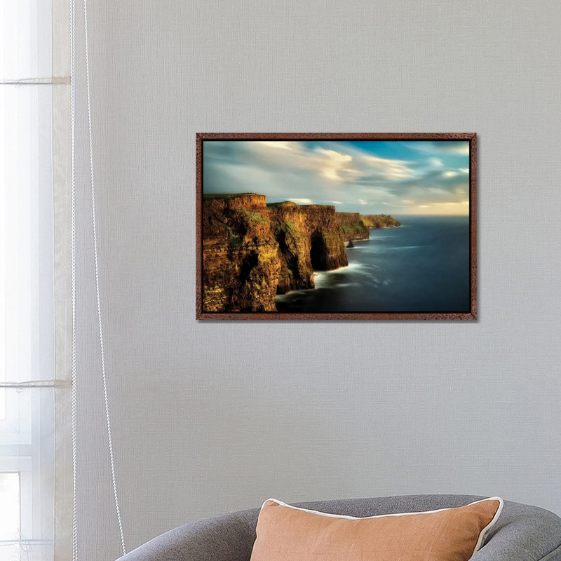 Moher Cliffs by Dennis Frates - Print on Canvas, 45.72cm H x 66.04cm W x 3.81cm D, Classic Brown Wood Framed