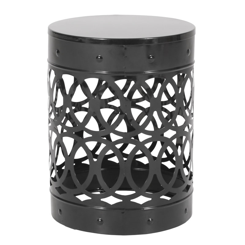 Large Outdoor End Table In Black With Modern Design And Iron Cut Beauty - Ornament Strength, Black