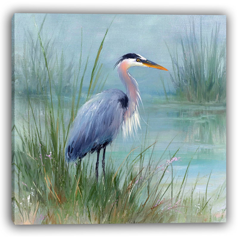 «Blue Heron in the Mist», art mural sur toile tendue, H 30 po x l 30 po