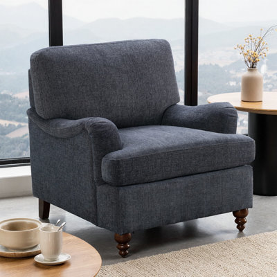 Fauteuil en tissu Candor couleur cacao - Fauteuil d'appoint à accoudoirs roulés English Classic