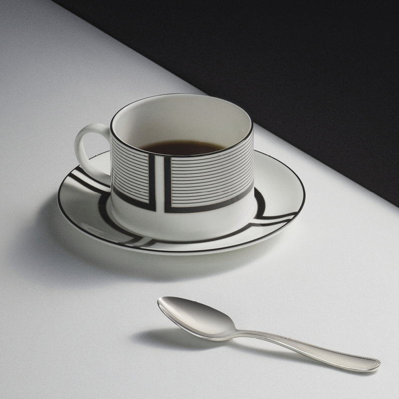 Tasse à thé et soucoupe graphite 7,9 oz Vera Vera Luxe, Noir et blanc