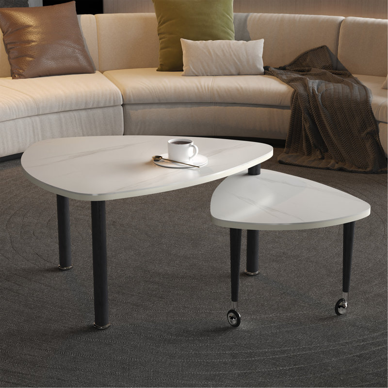 Table basse rotative blanche en pierre frittée | Salon moderne à 360 ° | Idée de cadeau, Blanc, Black