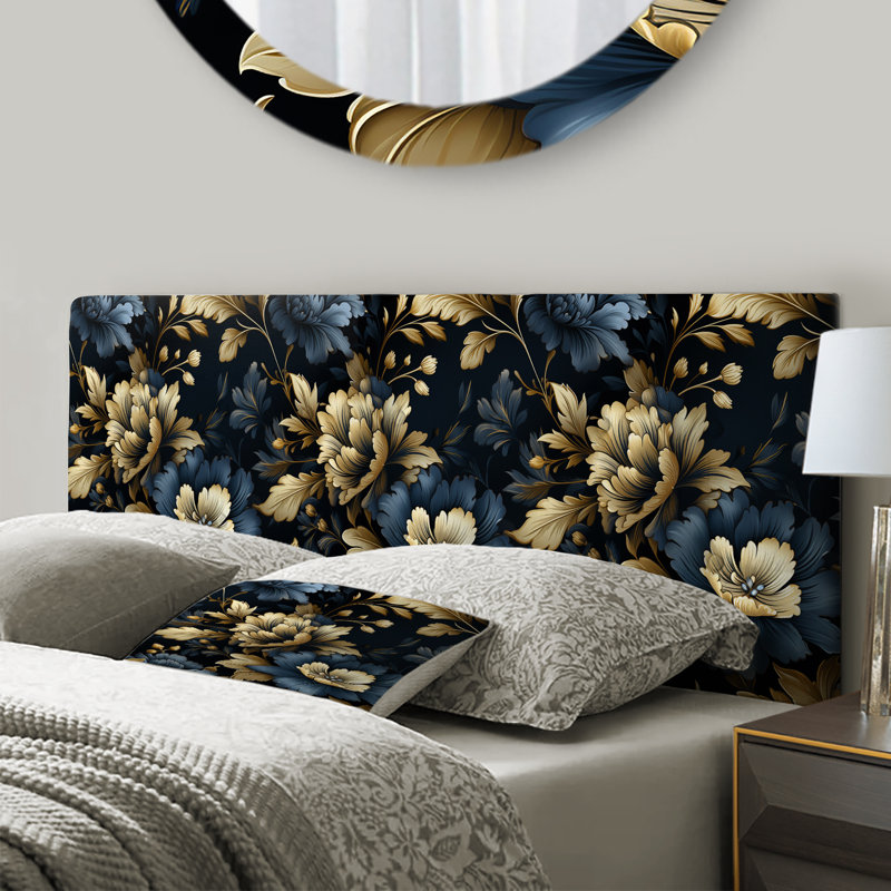 Tête de lit Trinady - Damask Upholstery, Très grand, Effet de marbre or et gris IV