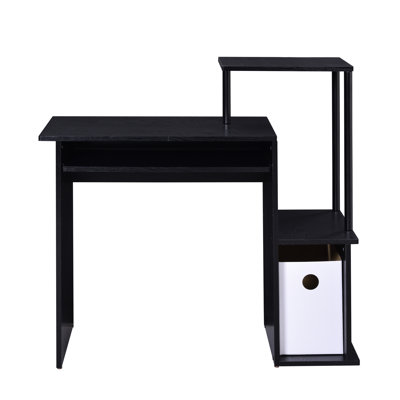 Black Computer Desk With Keyboard Tray And Ample Shelving Space Organizing