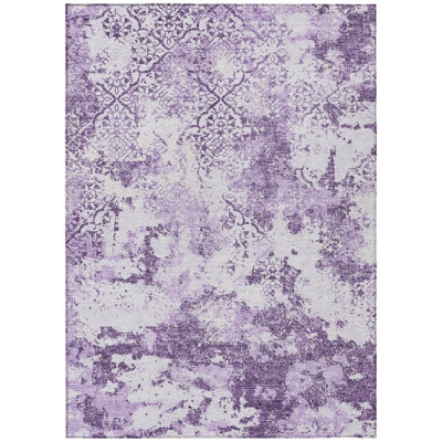 10' X 14' Lavender Purple And Lilac Floral Washable Indoor Outdoor Area Rug