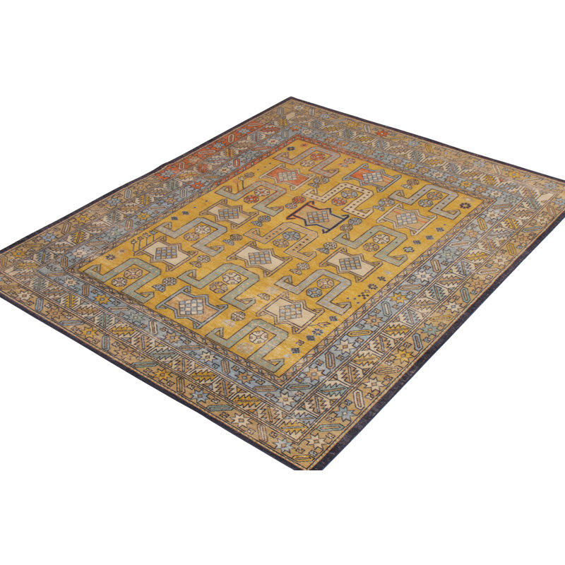 Distressed Homage Hand Knotted Wool Geometric Area Rug, Rectangle 8' x 10'