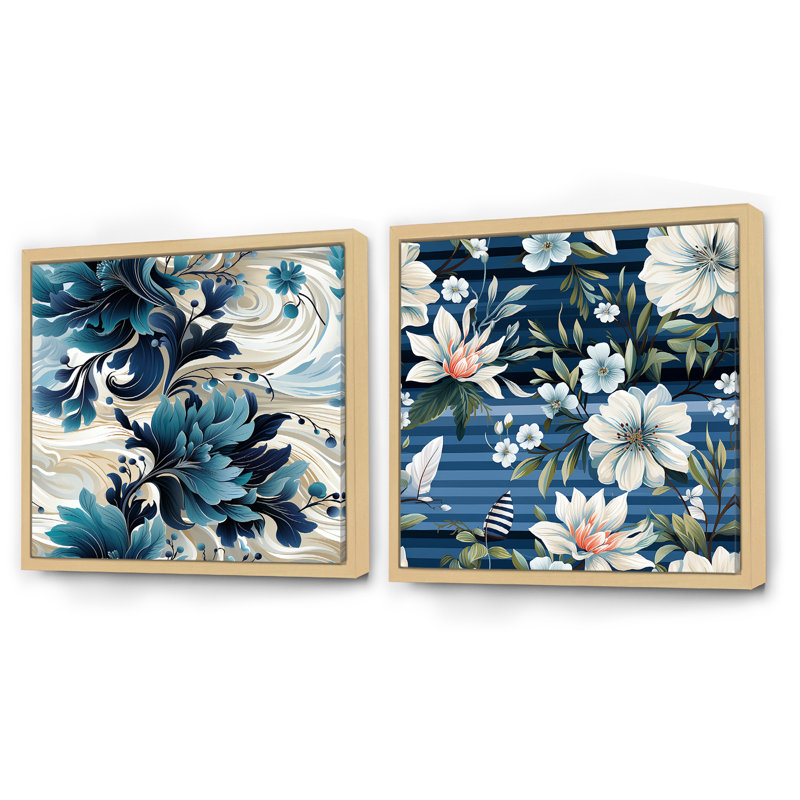 Manon - Ensemble de 2 collages carrés botaniques abstraits, Cadre flottant brun, H 36 po x l 73 po