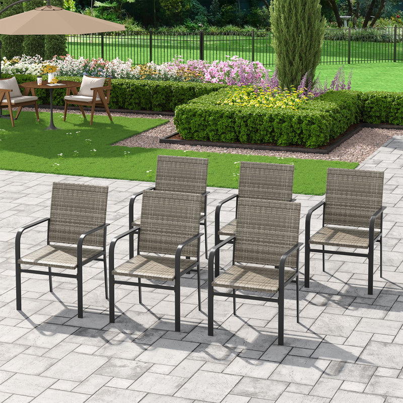 Ensemble de 6 chaises de patio en rotin, Gris