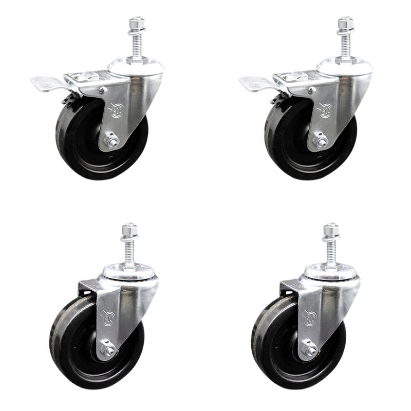 Swivel 10mm Threaded Stem Caster Set 2 Total Lock Brake SCC